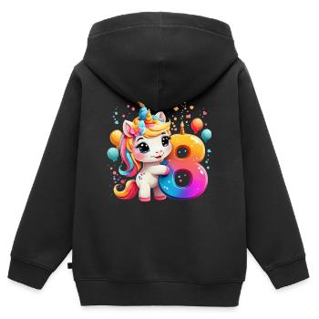 NUMMER 8 JAHRE EINHORN 8. GEBURTSTAG - Kinder Premium Organic Zip Hoodie - Schwarz - Hinten - AI Model Kid Male (0cm)