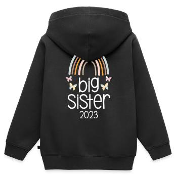 Große Schwester 2023 Big Sis 23 - Kinder Premium Organic Zip Hoodie - Schwarz - Hinten - AI Model Kid Male (0cm)