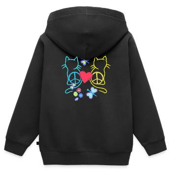Retro Hippie Katzen Peace Katze Vintage Hippies - Kinder Premium Organic Zip Hoodie - Schwarz - Hinten - AI Model Kid Male (0cm)