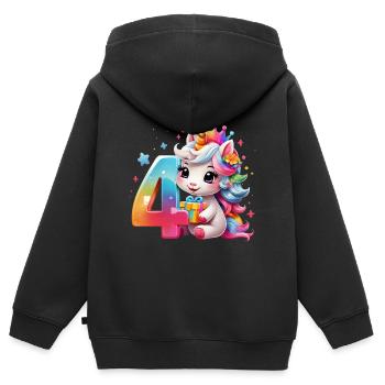 NUMMER 4 JAHRE EINHORN 4. GEBURTSTAG - Kinder Premium Organic Zip Hoodie - Schwarz - Hinten - AI Model Kid Male (0cm)