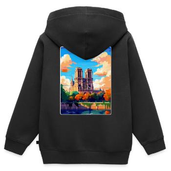 Notre Dame Frankreich Vintage Reiseplakat Souvenir - Kinder Premium Organic Zip Hoodie - Schwarz - Hinten - AI Model Kid Male (0cm)
