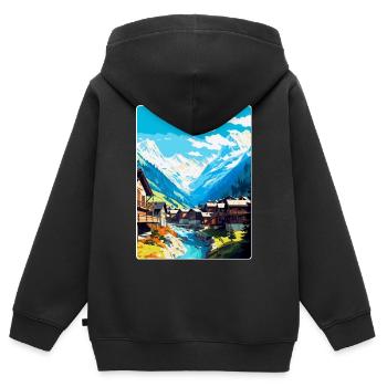 Sölden Österreich Vintage Reiseplakat Souvenir WPA - Kinder Premium Organic Zip Hoodie - Schwarz - Hinten - AI Model Kid Male (0cm)
