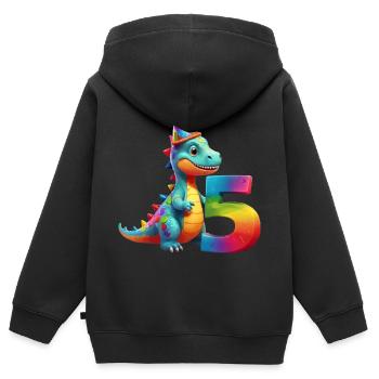 DINO 5 JAHRE DINOSAURIER 5. GEBURTSTAG - Kinder Premium Organic Zip Hoodie - Schwarz - Hinten - AI Model Kid Male (0cm)