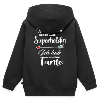 Superheldin Familie Tante - Kinder Premium Organic Zip Hoodie - Schwarz - Hinten - AI Model Kid Male (0cm)