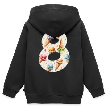 EISCREME NUMMER 8 JAHRE EIS 8. GEBURTSTAG - Kinder Premium Organic Zip Hoodie - Schwarz - Hinten - AI Model Kid Male (0cm)