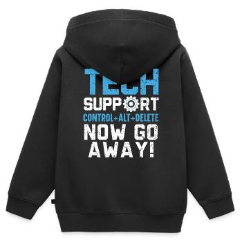 Tech Support Was haben Sie jetzt kaputt gemacht? - Kinder Premium Organic Zip Hoodie - Schwarz - Hinten - AI Model Kid Male (0cm)