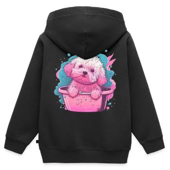 Pinkes Fluff-Welpe im Eimer - Kinder Premium Organic Zip Hoodie - Schwarz - Hinten - AI Model Kid Male (0cm)