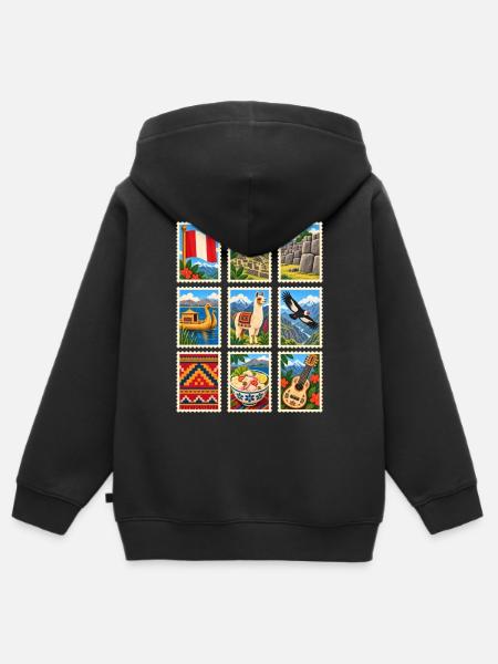 Peru Briefmarken - Kinder Premium Organic Zip Hoodie - Schwarz