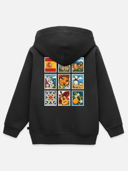 Spanien Briefmarken - Kinder Premium Organic Zip Hoodie - Schwarz