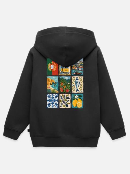 Portugal Briefmarken - Kinder Premium Organic Zip Hoodie - Schwarz
