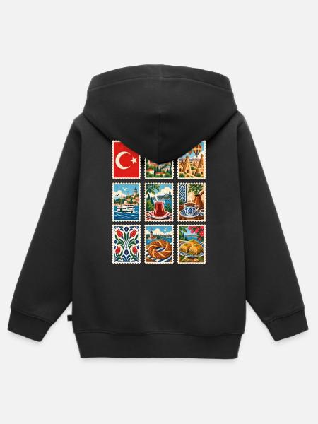 Türkei Briefmarken - Kinder Premium Organic Zip Hoodie - Schwarz