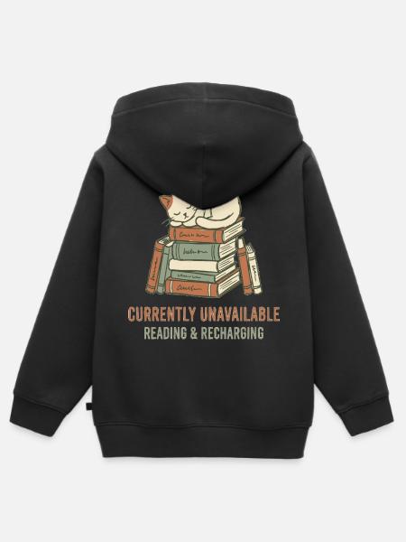 Schlafende Katze auf Bücherturm - Kinder Premium Organic Zip Hoodie - Schwarz
