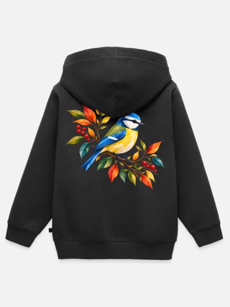 Blaumeise im bunten Herbst - Kinder Premium Organic Zip Hoodie - Schwarz