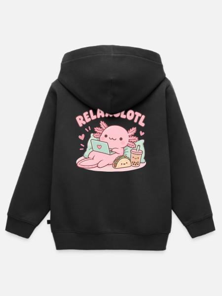 Relaxaxolotl am Laptop - Kinder Premium Organic Zip Hoodie - Schwarz