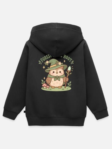 Waldzauber Eulenheld im Zauberwald - Kinder Premium Organic Zip Hoodie - Schwarz