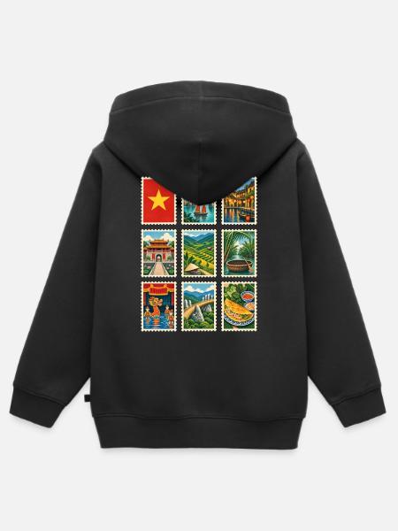 Vietnam Briefmarken - Kinder Premium Organic Zip Hoodie - Schwarz