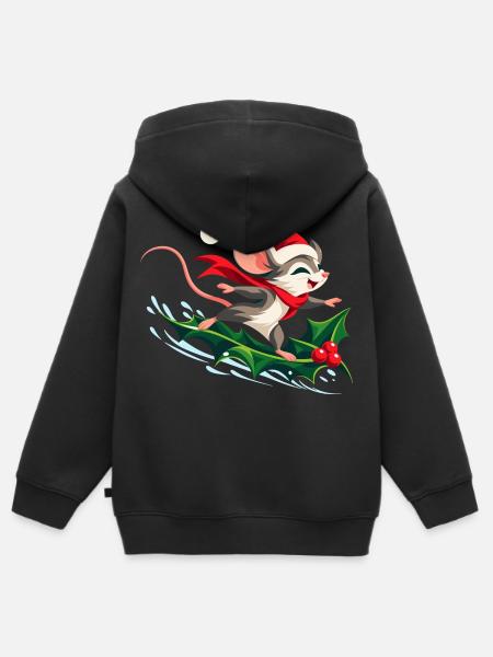 Fröhliche Maus surft auf Stechpalme - Kinder Premium Organic Zip Hoodie - Schwarz