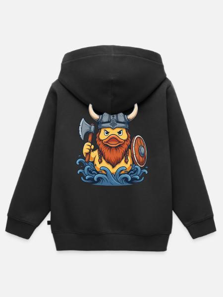 Viking-Ente mit Axt und Wellen - Kinder Premium Organic Zip Hoodie - Schwarz