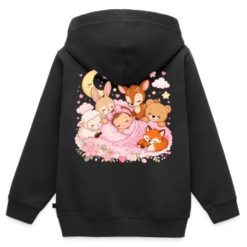 Süße Träume – Baby mit Kuscheltieren und Mond - Kinder Premium Organic Zip Hoodie - Schwarz - Hinten - AI Model Kid Male (0cm)