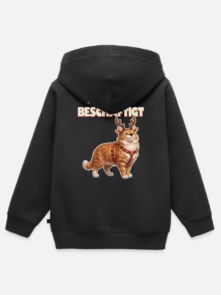 Weihnachtskatze - Rentier war beschäftigt - Kinder Premium Organic Zip Hoodie - Schwarz
