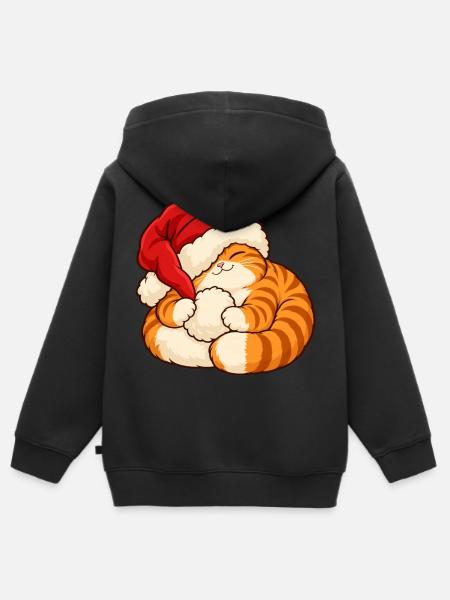 Weihnachten - Schlafendes Weihnachtskätzchen - Kinder Premium Organic Zip Hoodie - Schwarz
