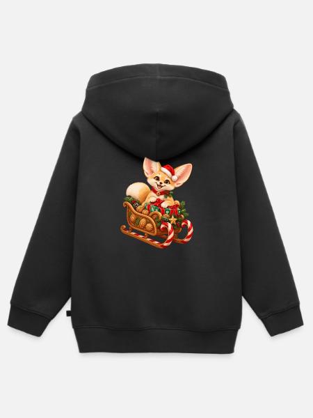 Fennek mit weihnachtlichem Nussschlitten - Kinder Premium Organic Zip Hoodie - Schwarz