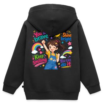Mutige Heldin im bunten Glanz - Kinder Premium Organic Zip Hoodie - Schwarz - Hinten - AI Model Kid Male (0cm)