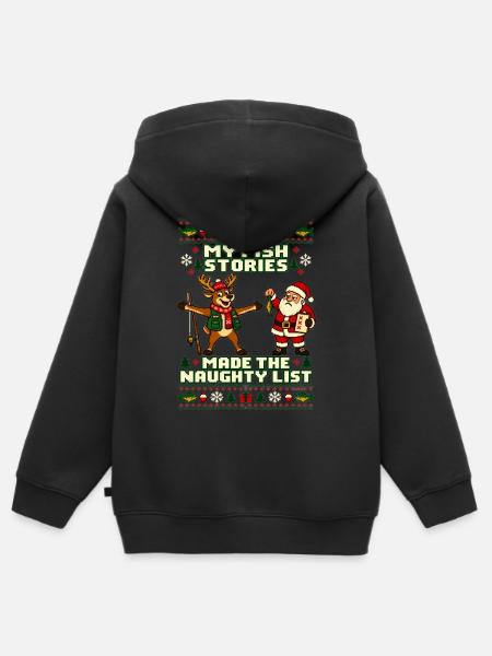 Weihnachten Angler Rentier Humor - Kinder Premium Organic Zip Hoodie - Schwarz