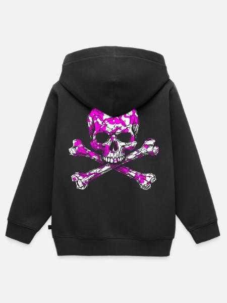 Pink-Weißes Schädelkreuz - Kinder Premium Organic Zip Hoodie - Schwarz