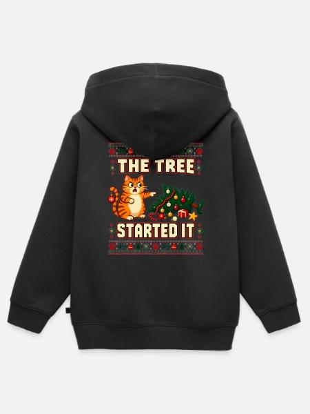 Weihnachten Katze Tannenbaum Chaos - Kinder Premium Organic Zip Hoodie - Schwarz