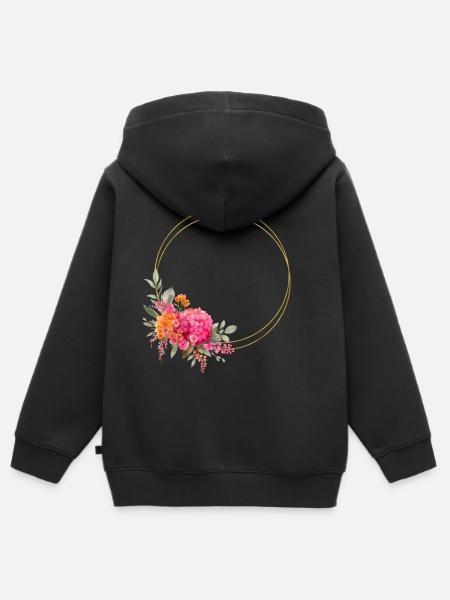 Farbenfroher Blumen-Kranz Personalisierbar - Kinder Premium Organic Zip Hoodie - Schwarz