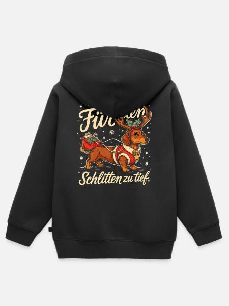 Dackel mit Weihnachtsschlitten und Geschenken - Kinder Premium Organic Zip Hoodie - Schwarz