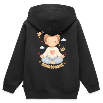 Ich bin jetzt hier, Kindermeditation - Kinder Premium Organic Zip Hoodie - Schwarz - Hinten - AI Model Kid Male (0cm)
