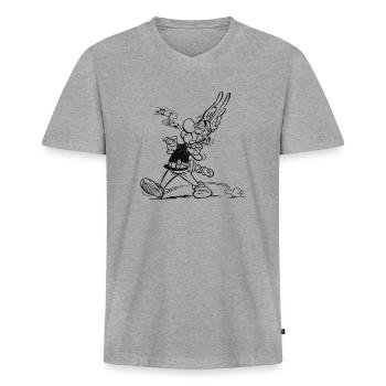 Asterix & Obelix - Asterix is singing - Men's Premium Organic T-shirt with V-neck - heather grey - Front