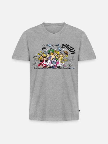 Asterix & Obelix Fight - Men's Premium Organic T-shirt with V-neck - heather grey