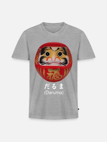 Daruma - Männer Premium Bio T-Shirt mit V-Ausschnitt - Grau meliert