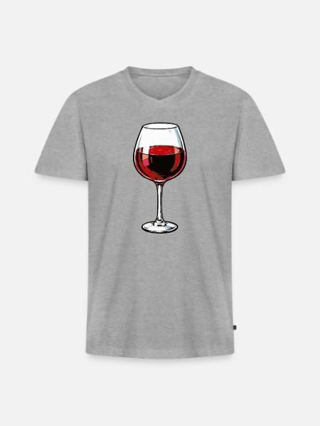 Rotweinglas Illustration - Männer Premium Bio T-Shirt mit V-Ausschnitt - Grau meliert