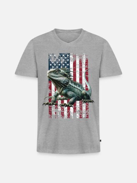 Echse Lizard US - Männer Premium Bio T-Shirt mit V-Ausschnitt - Grau meliert