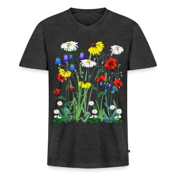 Blume Wildblumenwiese Wiese Wildwiese Blumen - Männer Premium Bio T-Shirt mit V-Ausschnitt - Anthrazit meliert - Vorne - Nico (187cm)
