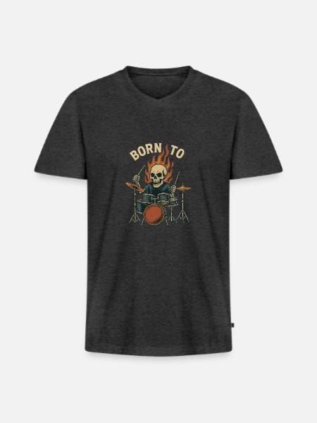 Né pour tambouriner - T-shirt encolure en V Premium bio Homme - anthracite chiné