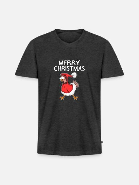 Christmas Chicken Merry Christmas - Men's Premium Organic T-shirt with V-neck - heather anthracite