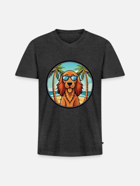 Irsk Setter Hund Race Tegneserie Solbriller Beach - Premium økologisk T-shirt med V-hals til mænd - antracit meleret
