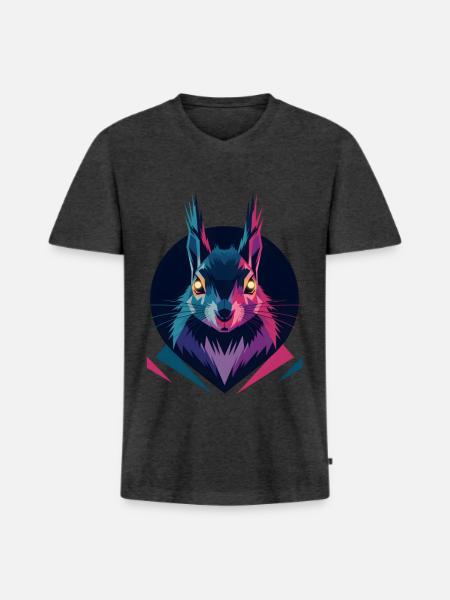 Écureuil low-poly - T-shirt encolure en V Premium bio Homme - anthracite chiné
