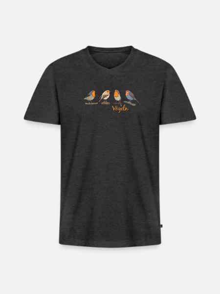 Vögeln - Männer Premium Bio T-Shirt mit V-Ausschnitt - Anthrazit meliert