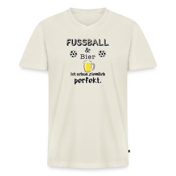 fussball und bier - Männer Premium Bio T-Shirt mit V-Ausschnitt - Naturweiß - Vorne - Nico (187cm)
