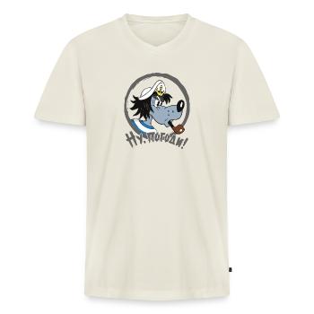 Hase und Wolf Kapitän grau - Männer Premium Bio T-Shirt mit V-Ausschnitt - Naturweiß - Vorne - Nico (187cm)