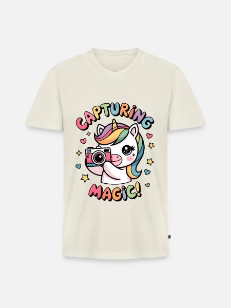 Capturing Magic! - Men's Premium Organic T-shirt with V-neck - off white
