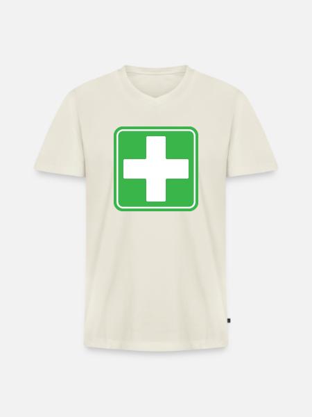 First Aid Medical Cross Safety Sign Vector Icon - Men's Premium Organic T-shirt with V-neck - off white