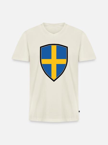 SWEDEN FLAG SHIELD - T-shirt encolure en V Premium bio Homme - blanc cassé