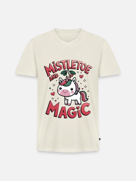 Mistletoe And Magic - Men's Premium Organic T-shirt with V-neck - off white